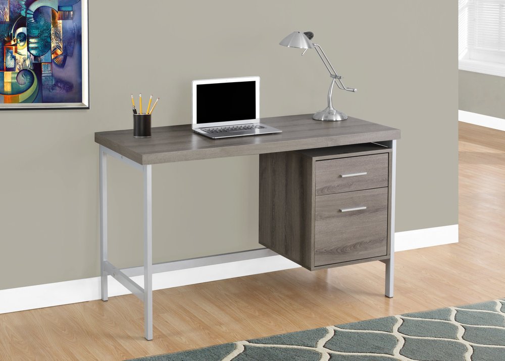 47" Taupe and Silver Computer Desk With Two Drawers