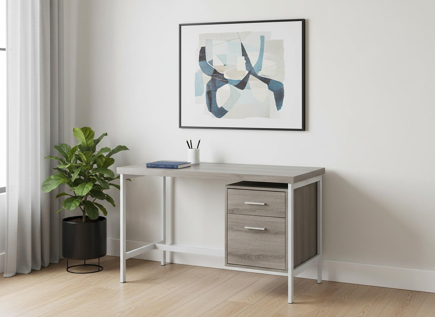 24" White and Silver Computer Desk With Two Drawers