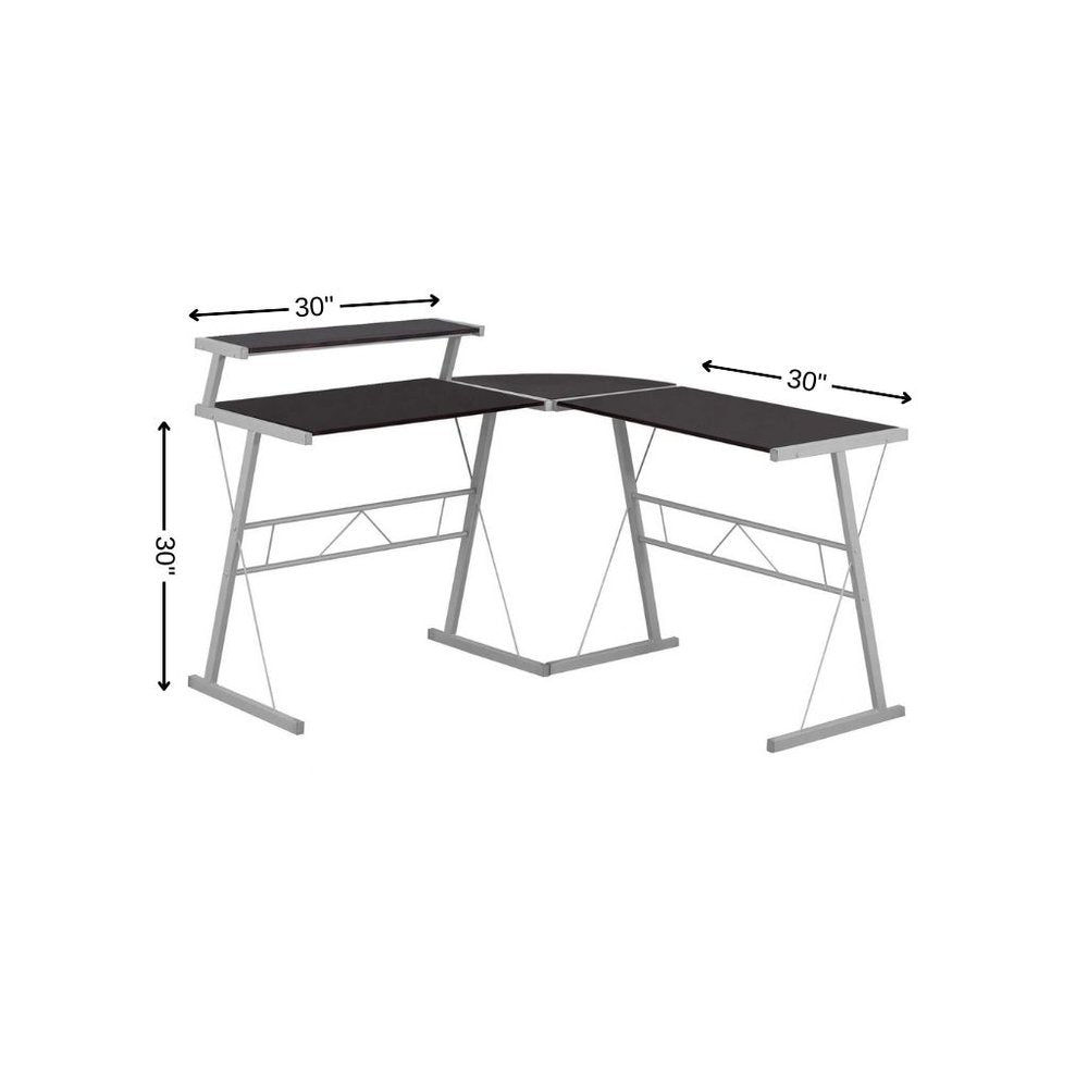 48" Dark Brown and Silver L Shape Computer Desk