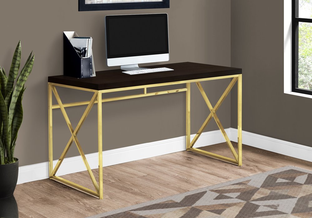 47" Espresso and Gold Writing Desk