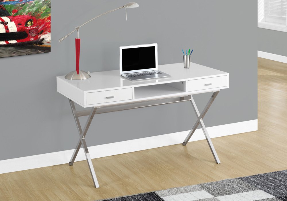 24" White and Silver Computer Desk With Two Drawers