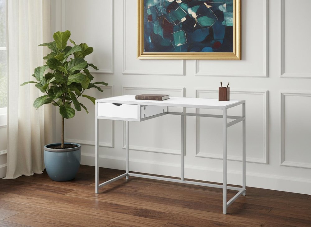 20" White and Silver Computer Desk