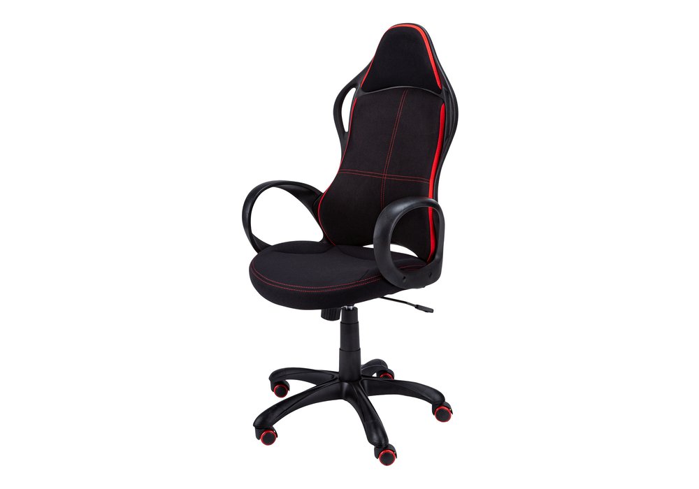 Black Fabric Tufted Seat Swivel Adjustable Gaming Chair Fabric Back Plastic Frame