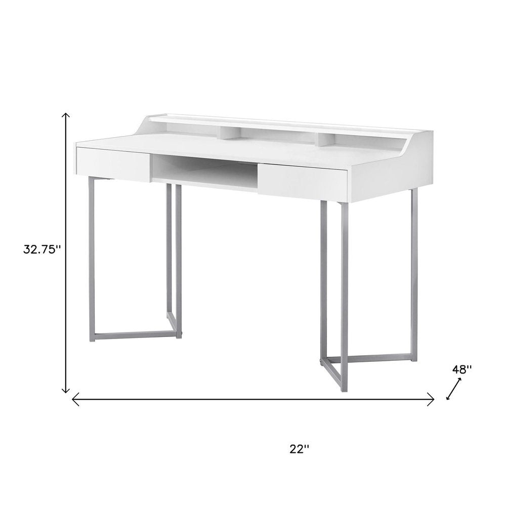 22" Taupe and Black Writing Desk With Two Drawers