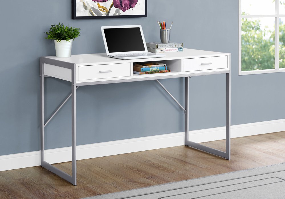 22" White and Silver Computer Desk With Two Drawers