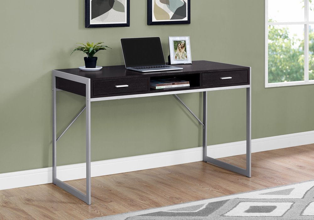 22" White and Silver Computer Desk With Two Drawers