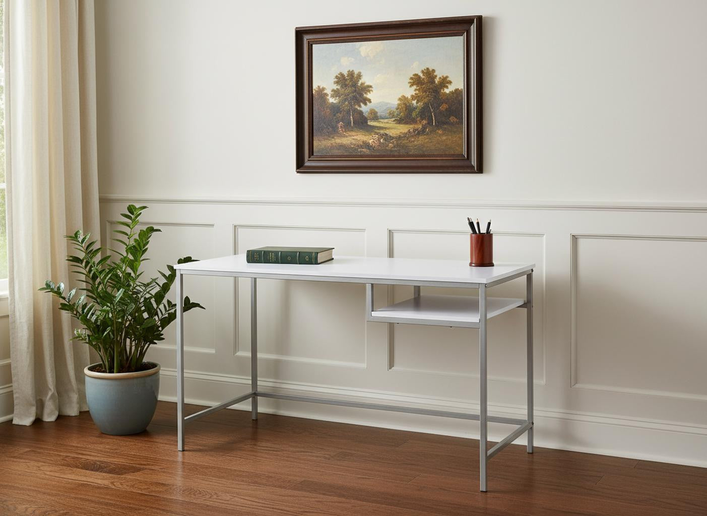 22" White and Silver Computer Desk