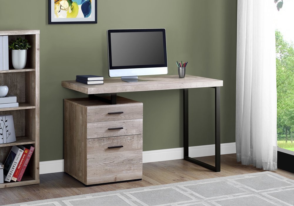 47" Gray and Black Computer Desk With Three Drawers
