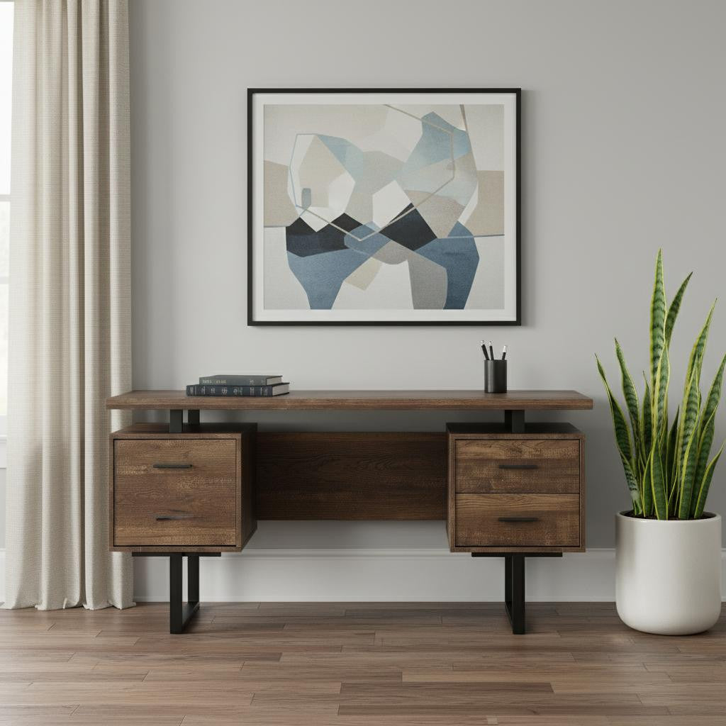 24" Brown and Black With Three Drawers