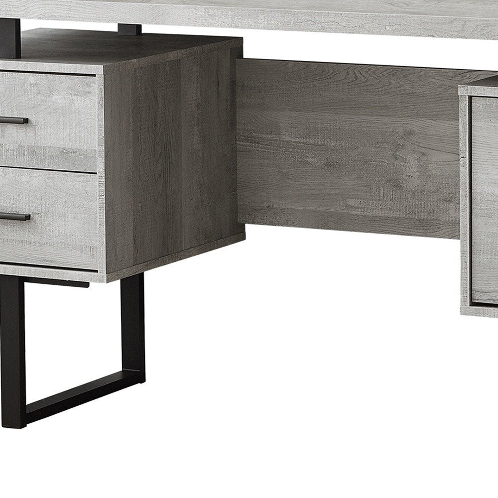 60" Taupe and Black Computer Desk With Three Drawers