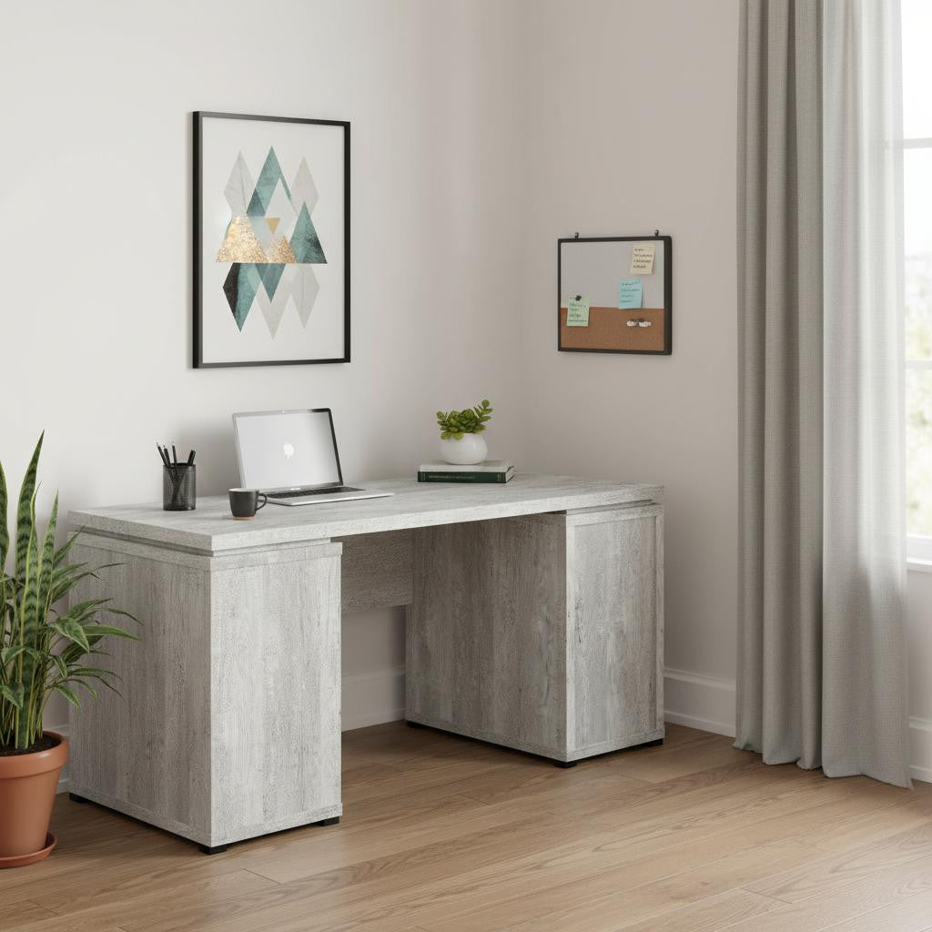 47" Gray L Shape Computer Desk With Three Drawers