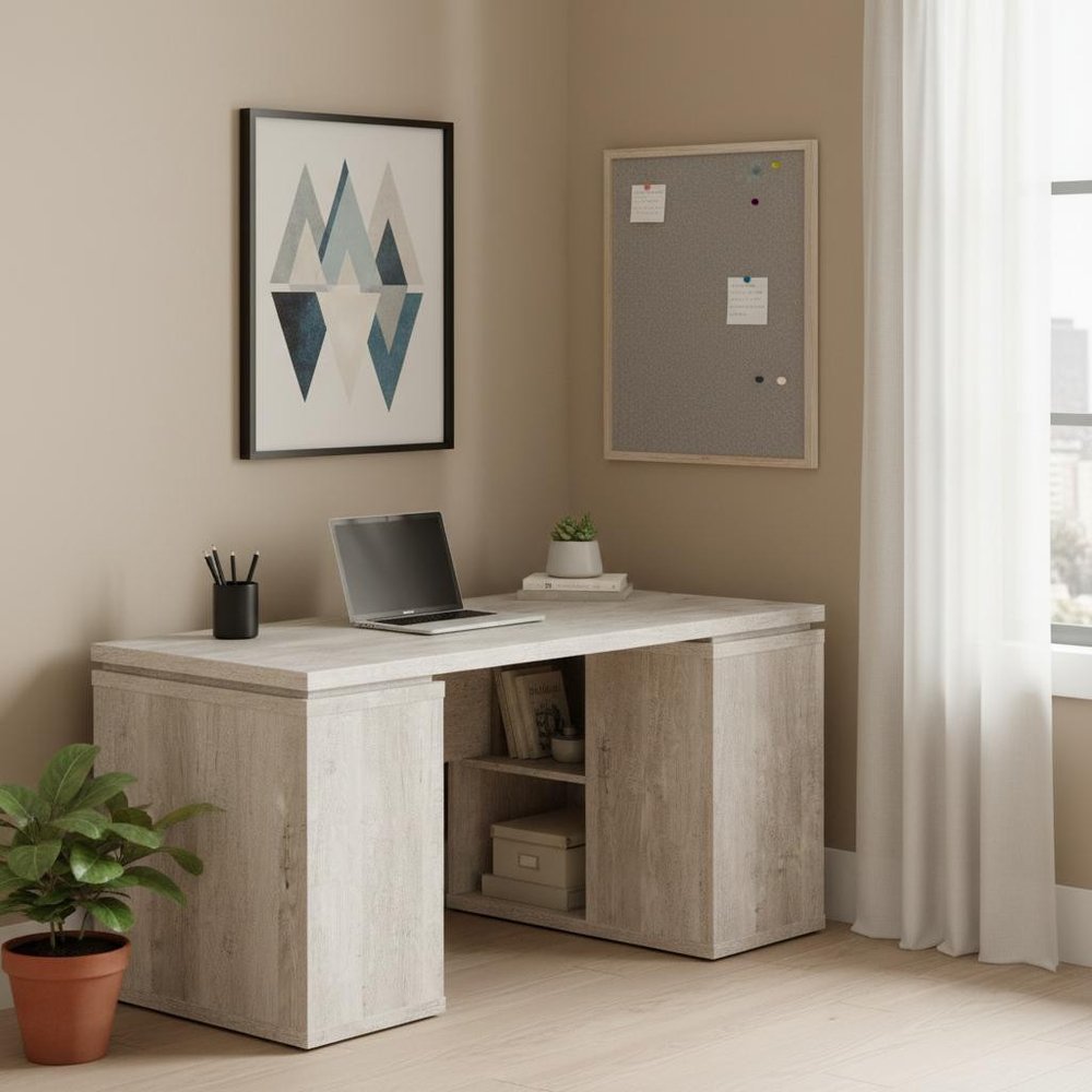 47" Gray L Shape Computer Desk With Three Drawers