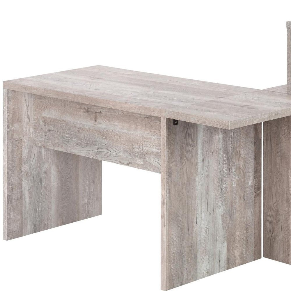 63" Taupe L Shape Computer Desk With Eight Drawers