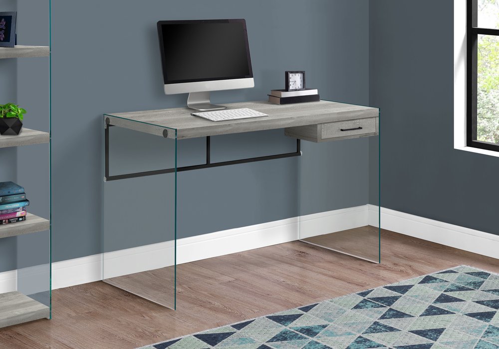 24" Gray and Clear Computer Desk