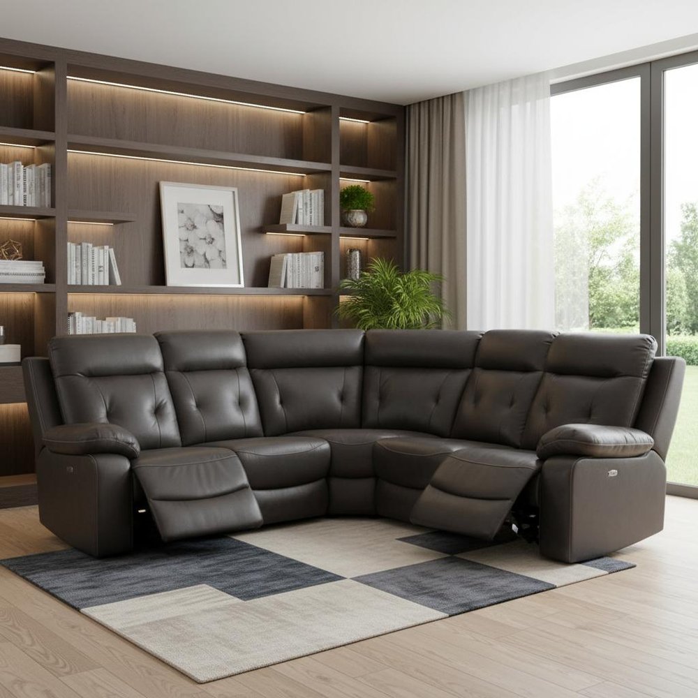 Dark Gray Polyester Blend Power Reclining U Shaped Three Piece Corner Sectional