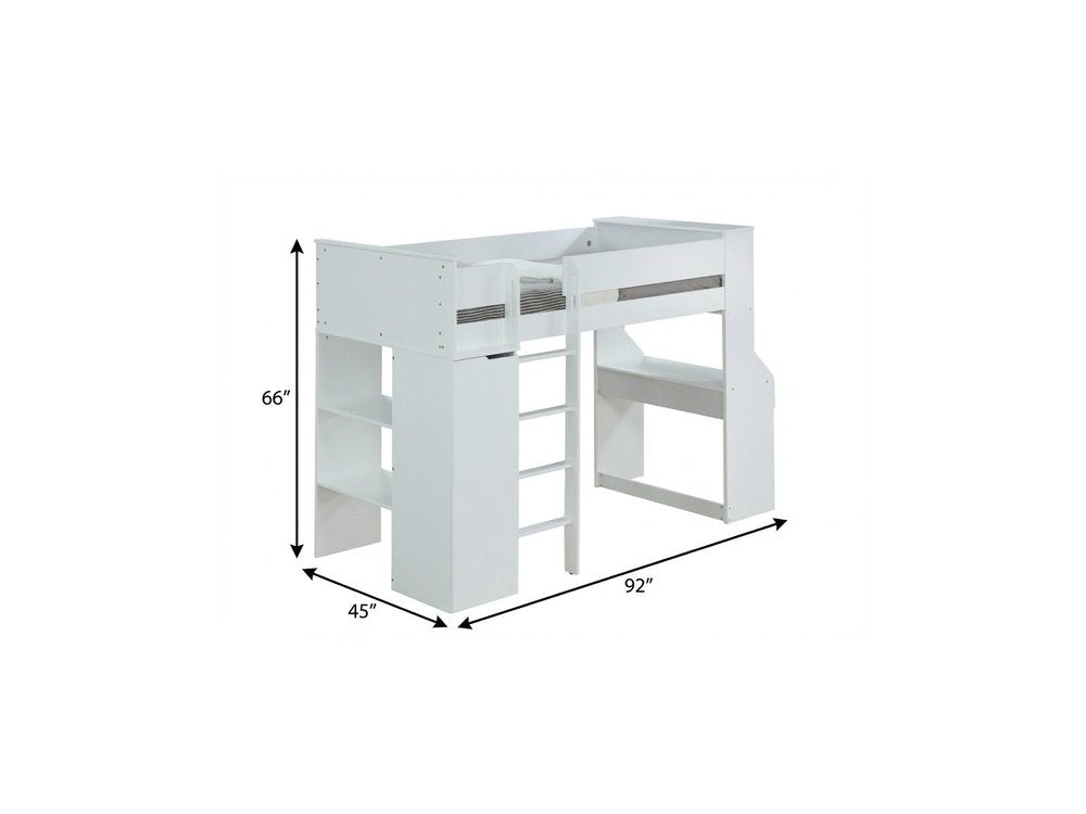 45" X 92" X 66" White Wood Veneer (Laminated) Loft Bed