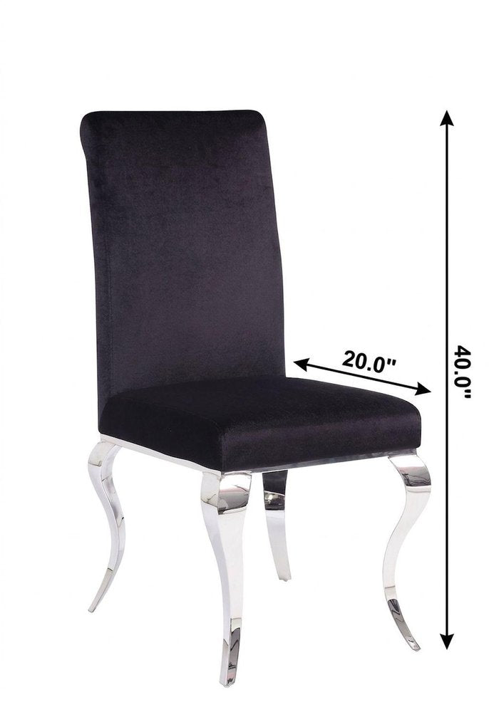Set of Two Black And Silver Upholstered Fabric Dining Side Chairs