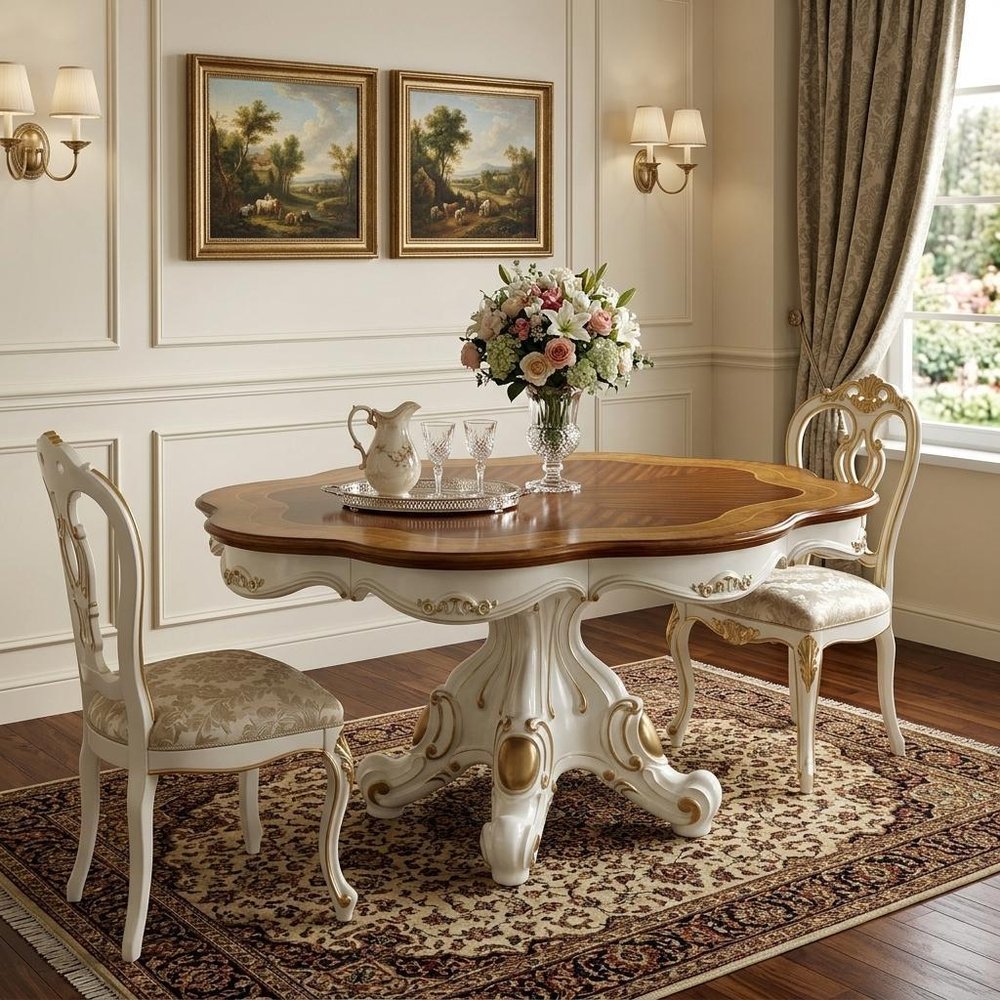 62" Brown And White Oval Solid Wood Pedestal Base Dining Table
