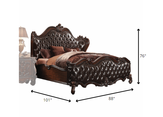 Dark Brown King Bed Frame with Nailhead Trim