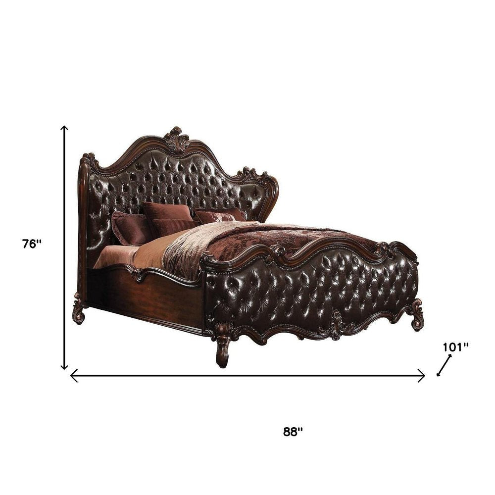 Dark Brown King Bed Frame with Nailhead Trim