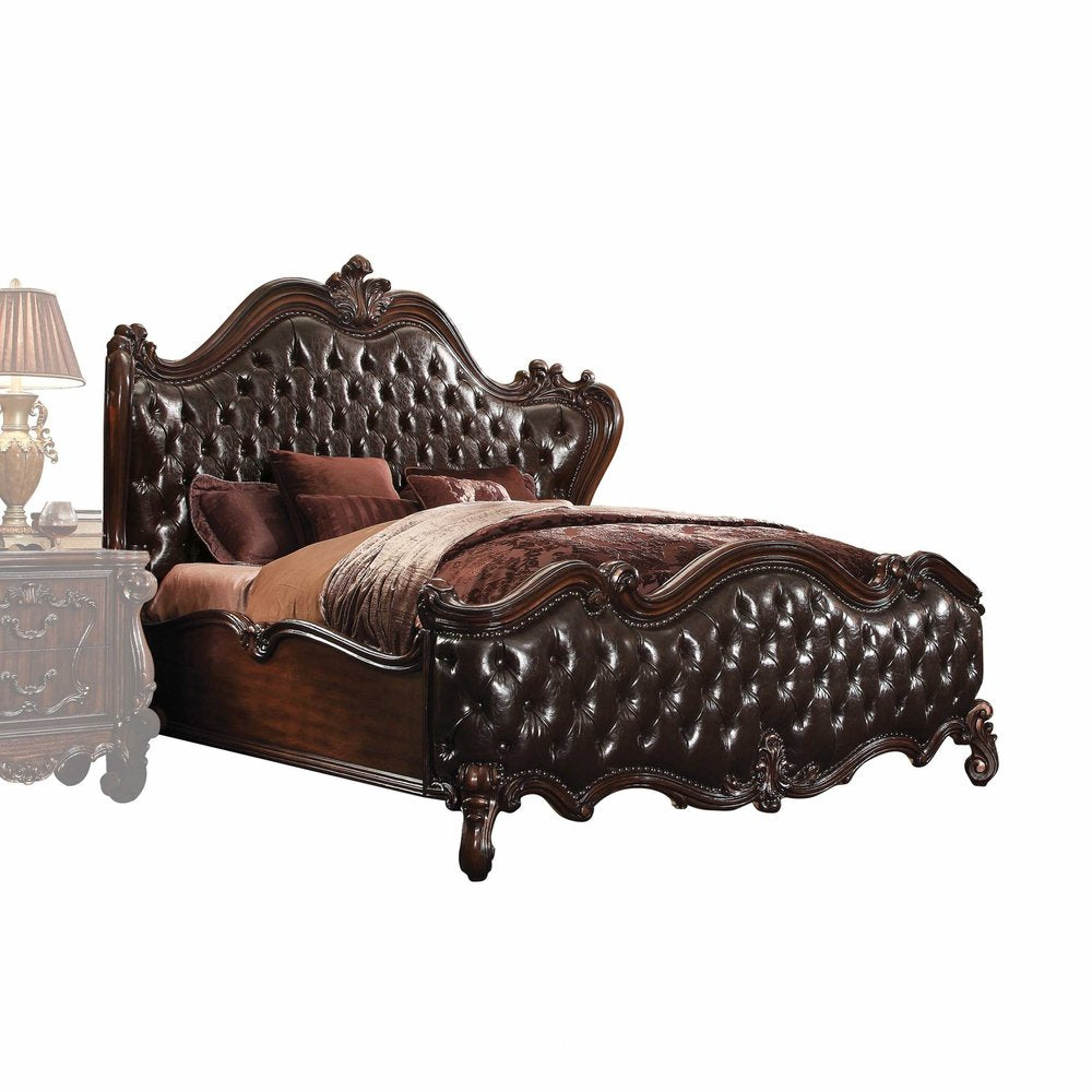 Dark Brown King Bed Frame with Nailhead Trim
