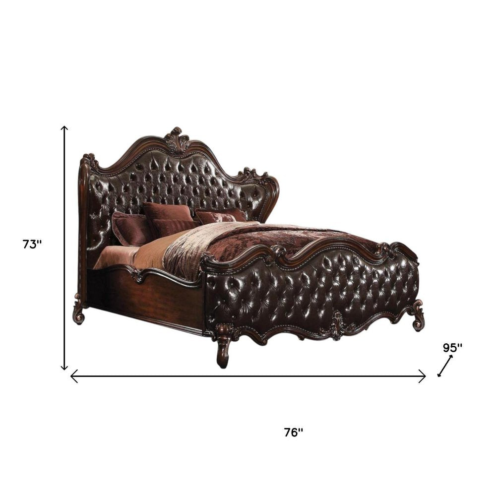 Dark Brown King Bed Frame with Nailhead Trim