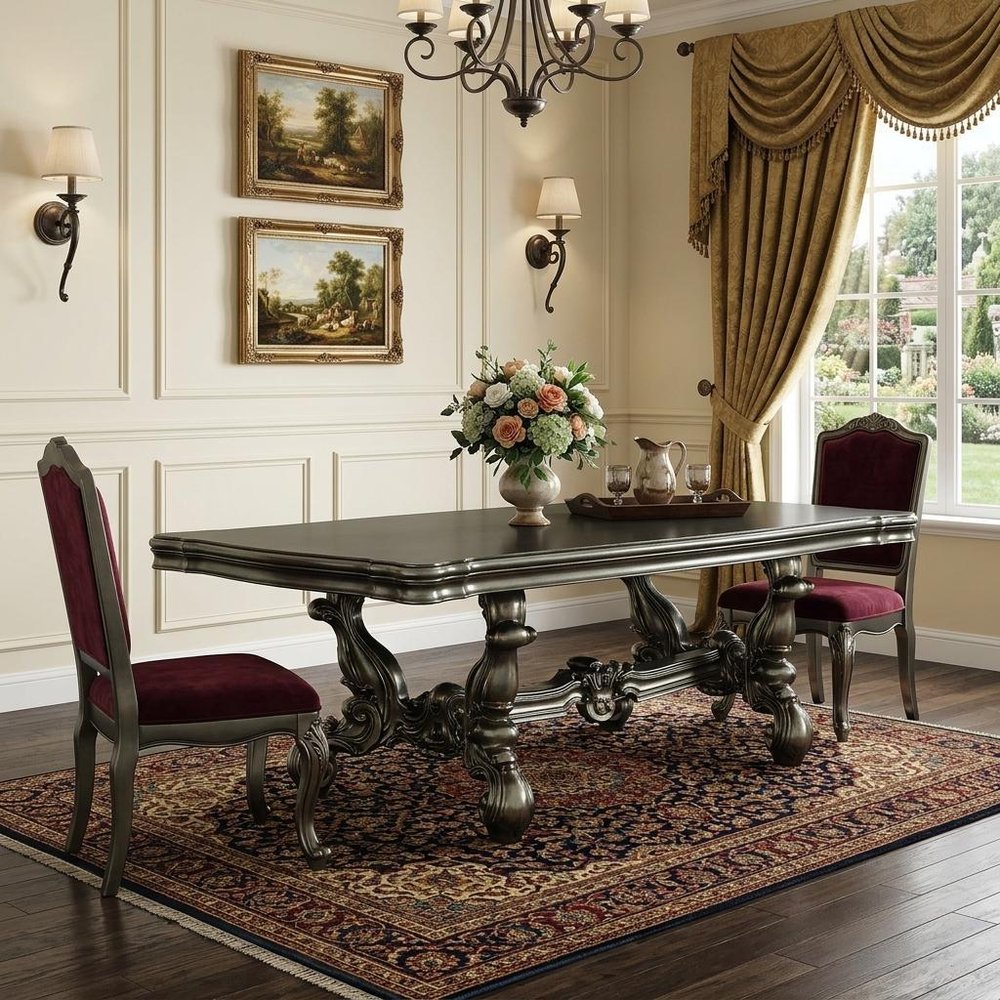 46" Platinum Solid Wood Trestle Base Dining Table