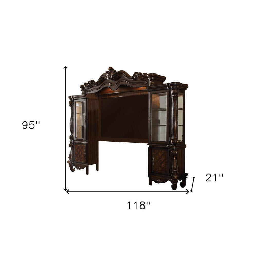 118" Dark Brown Solid Wood Floating Mount Entertainment Center