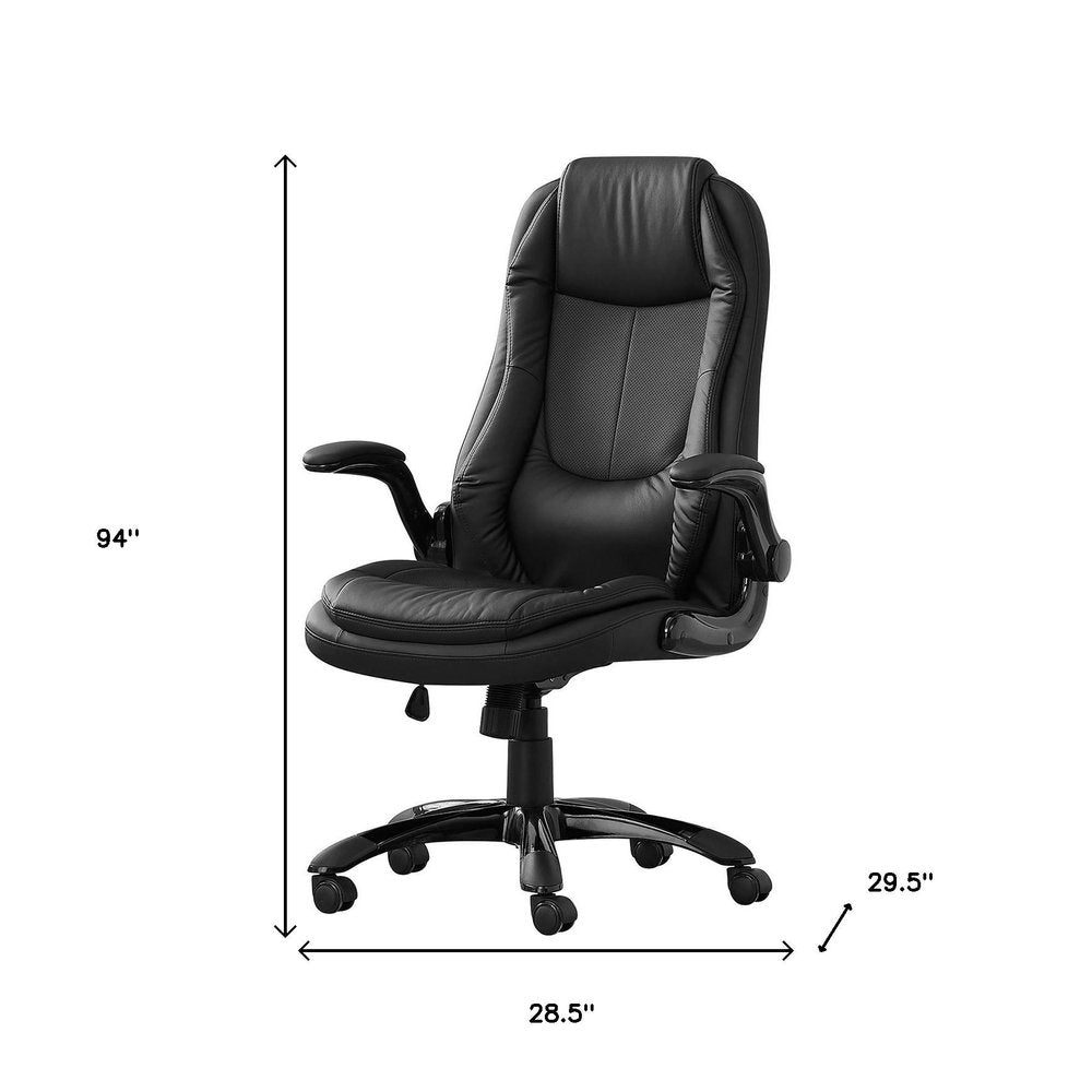 Black Faux Leather Tufted Seat Swivel Adjustable Executive Chair Leather Back Steel Frame