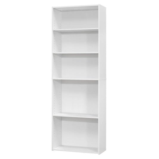 71" White Wood Adjustable Five Tier Bookcase
