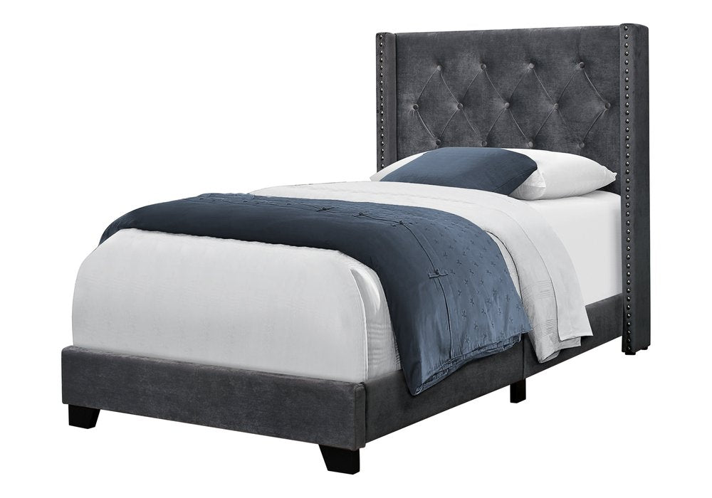 45.25" X 82.75" X 49.75" Dark Grey Velvet With Chrome Trim - Twin Size Bed