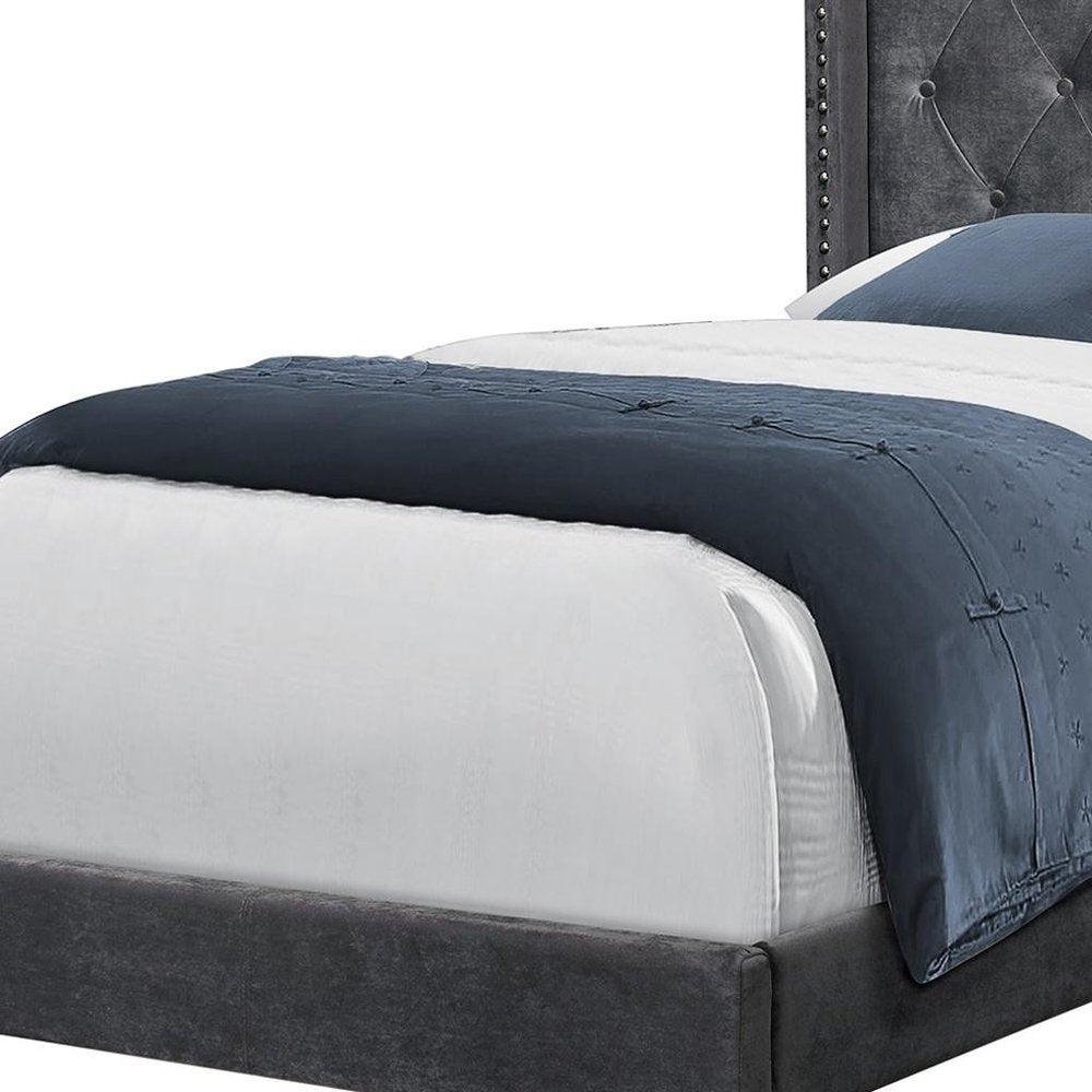 45.25" X 82.75" X 49.75" Dark Grey Velvet With Chrome Trim - Twin Size Bed