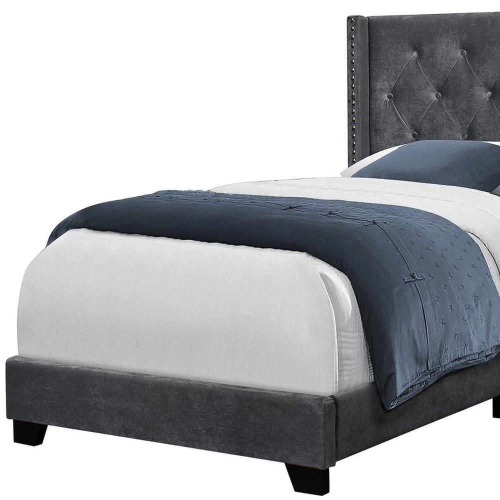 45.25" X 82.75" X 49.75" Dark Grey Velvet With Chrome Trim - Twin Size Bed