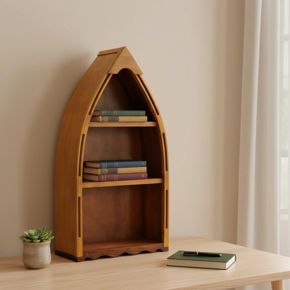 34" Wood Three Tier Boat Bookcase
