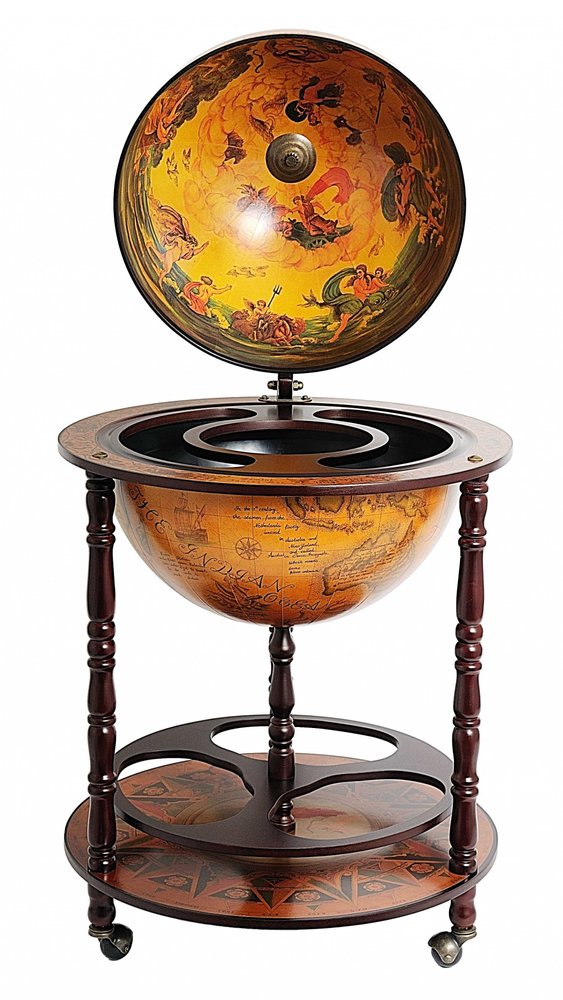 22" Brown Solid Wood Round Rolling Bar Cart