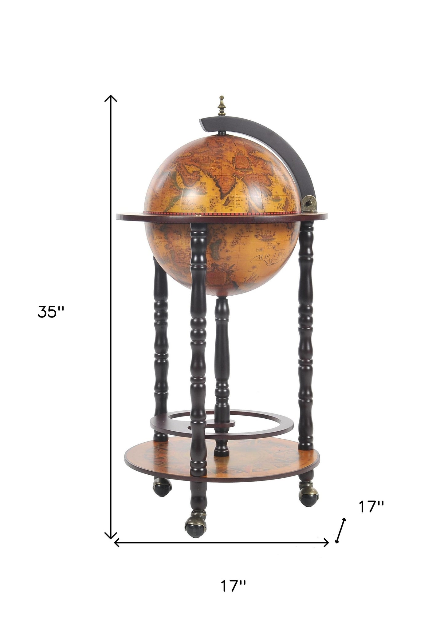 17" X 17" X 35" Globe Bar Table 330Mm 4 Legs Stand Red