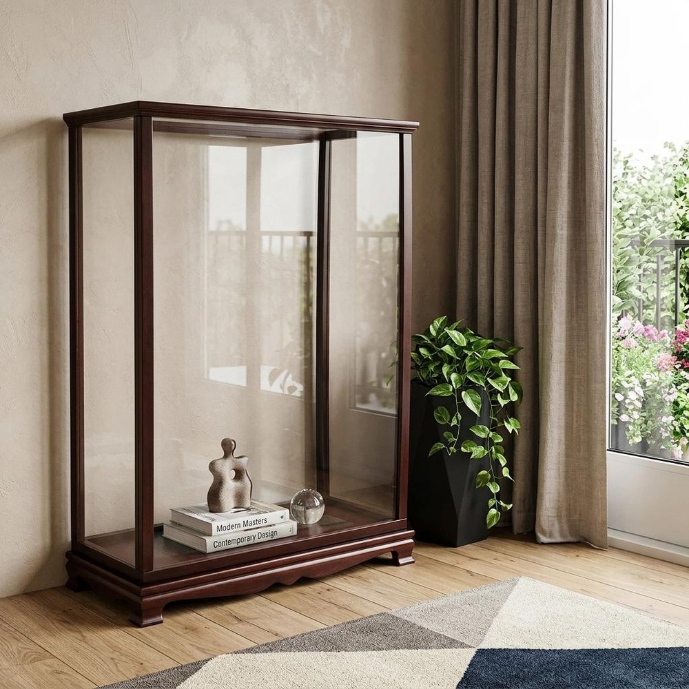 40" Dark Brown Wood and Solid Wood Square Display Cabinet