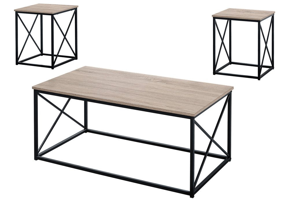 Set of Three 42" Beige And Black Metal Coffee Table