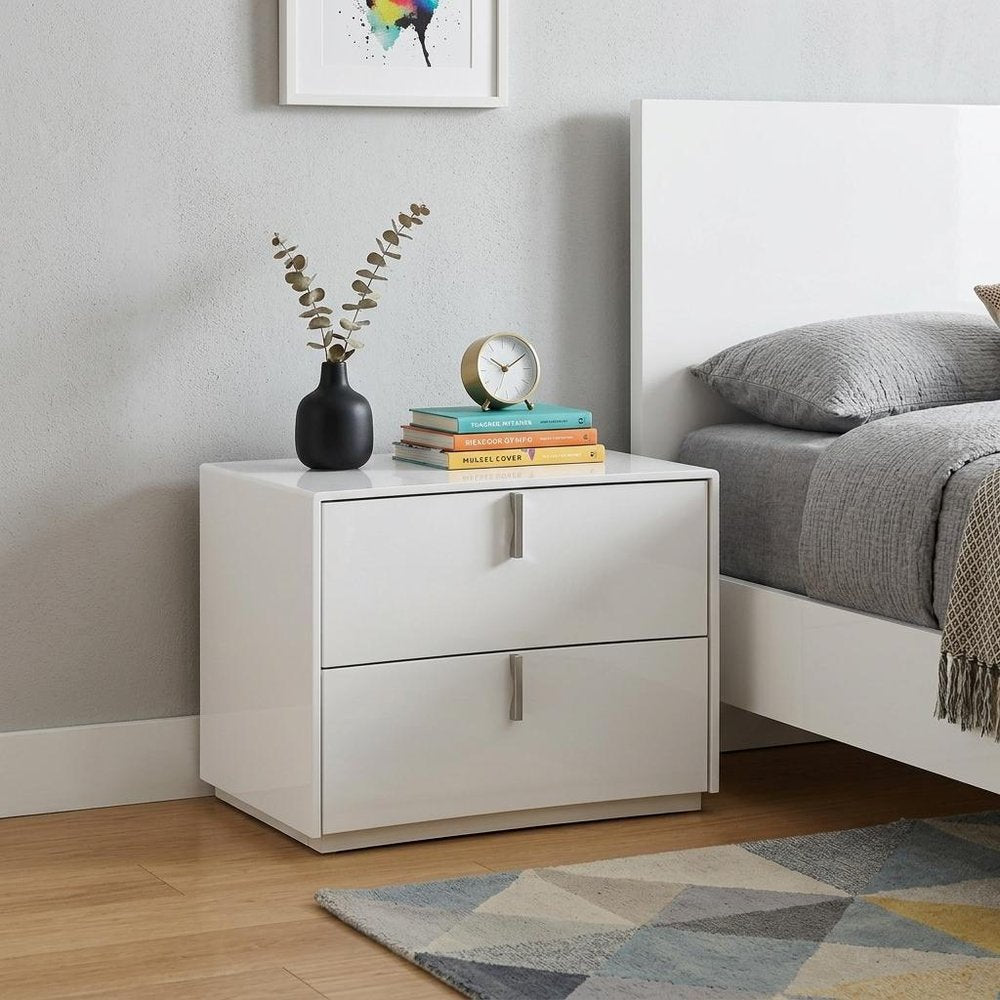 18" White Two Drawers Manufactured Wood Nightstand