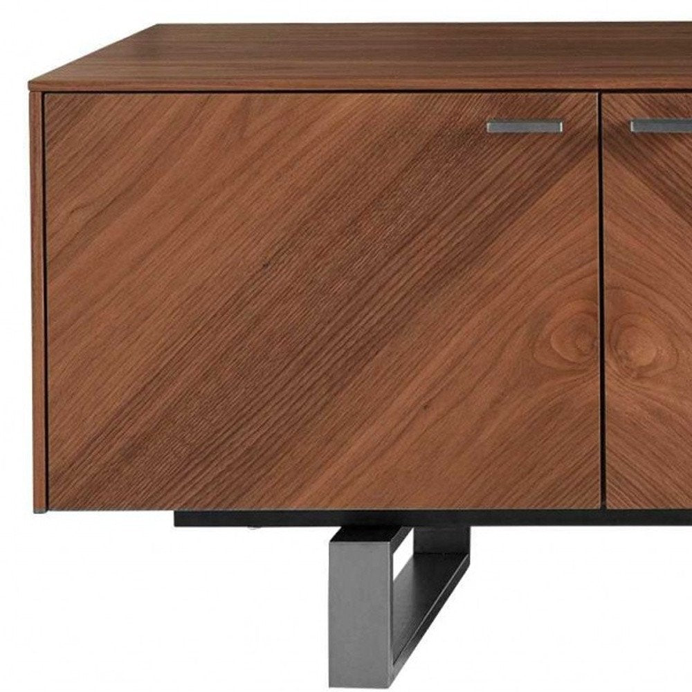 71" Brown Wood Cabinet_Enclosed storage TV Stand