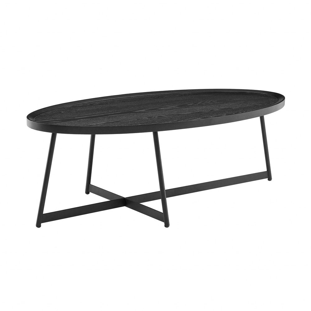 47" Black Wood And Metal Oval Frame Coffee Table