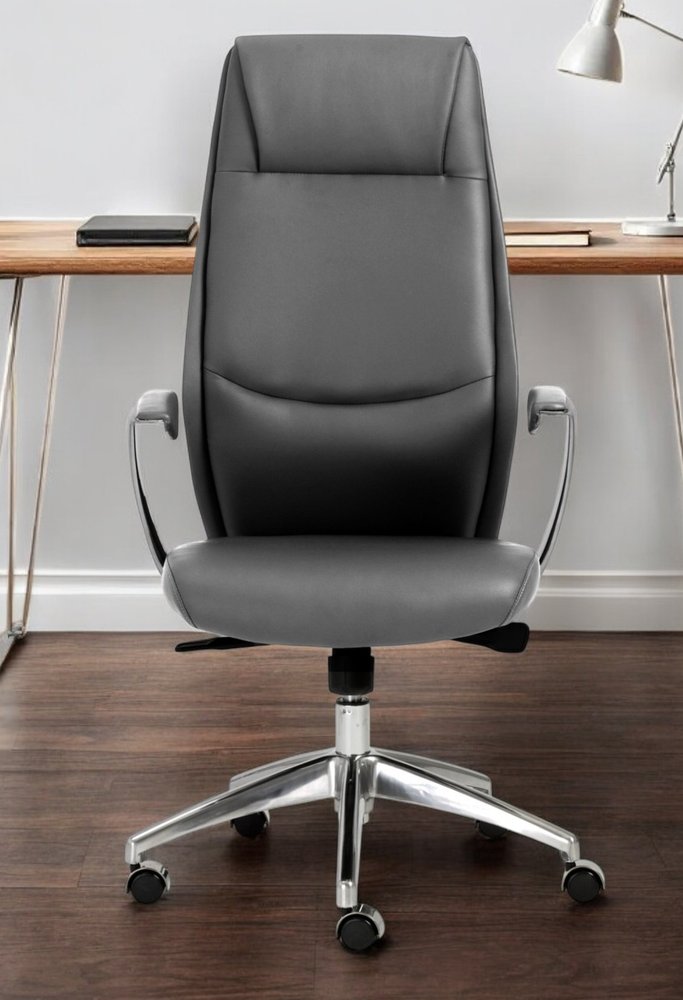 Gray and Silver Adjustable Swivel Faux Leather Rolling Executive Office Chair