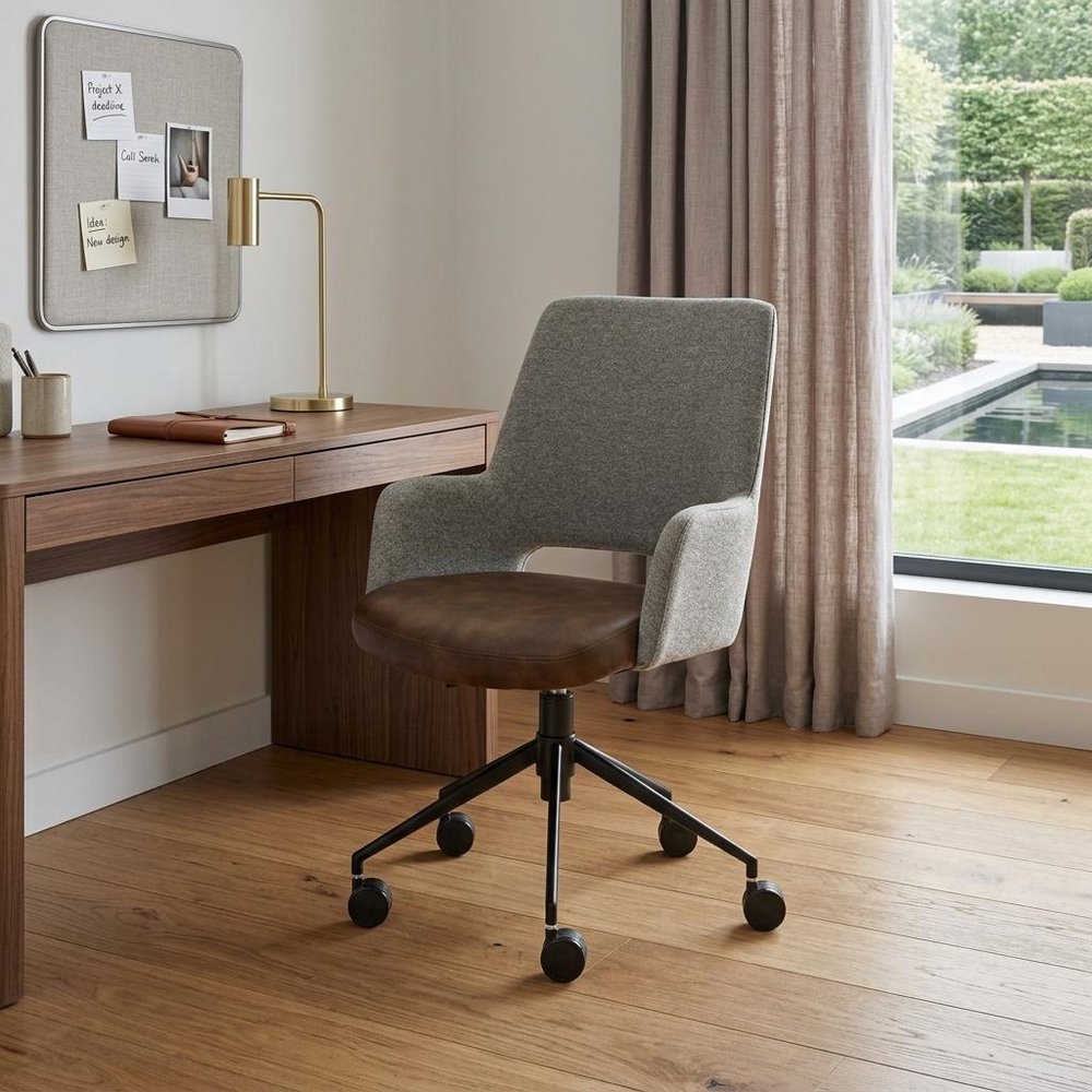 Gray Brown and Black Adjustable Swivel Fabric Rolling Office Chair