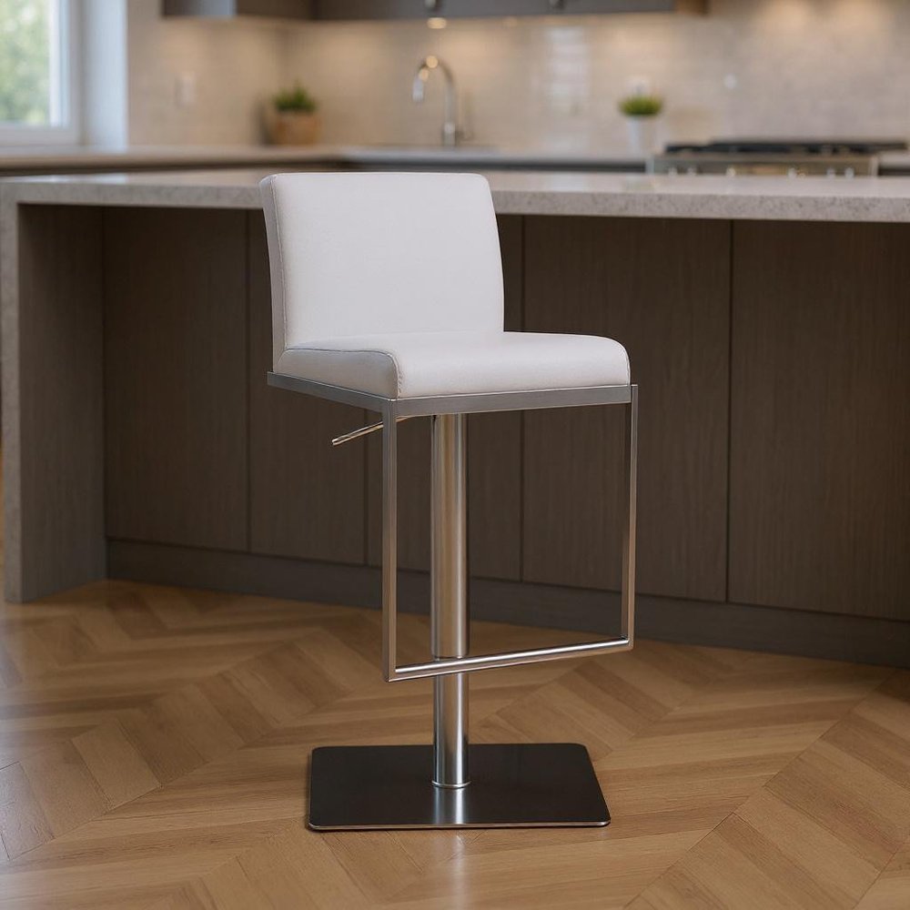 White And Silver Faux Leather And Steel Bar Chair