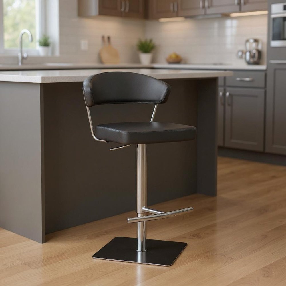 Black And Silver Faux Leather And Steel Bar Chair