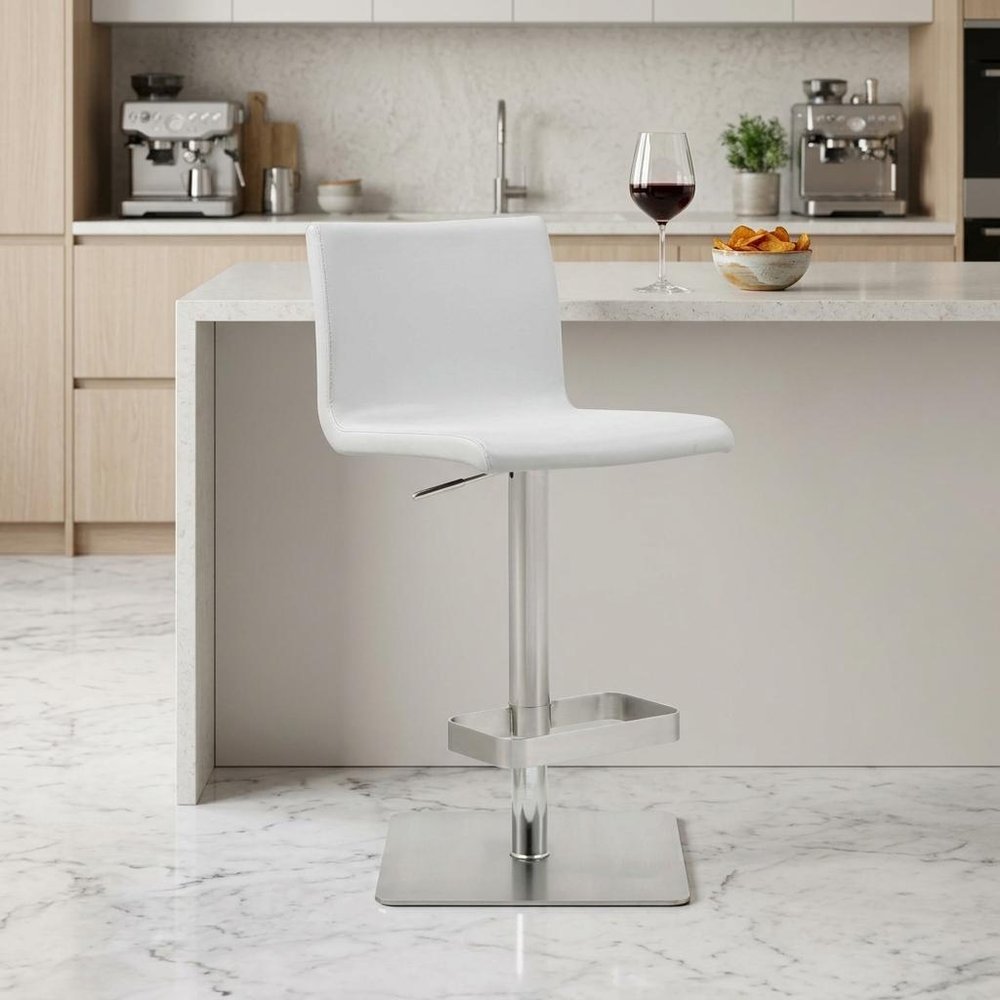 26 " White And Silver Stainless Steel Counter Height Bar Chair