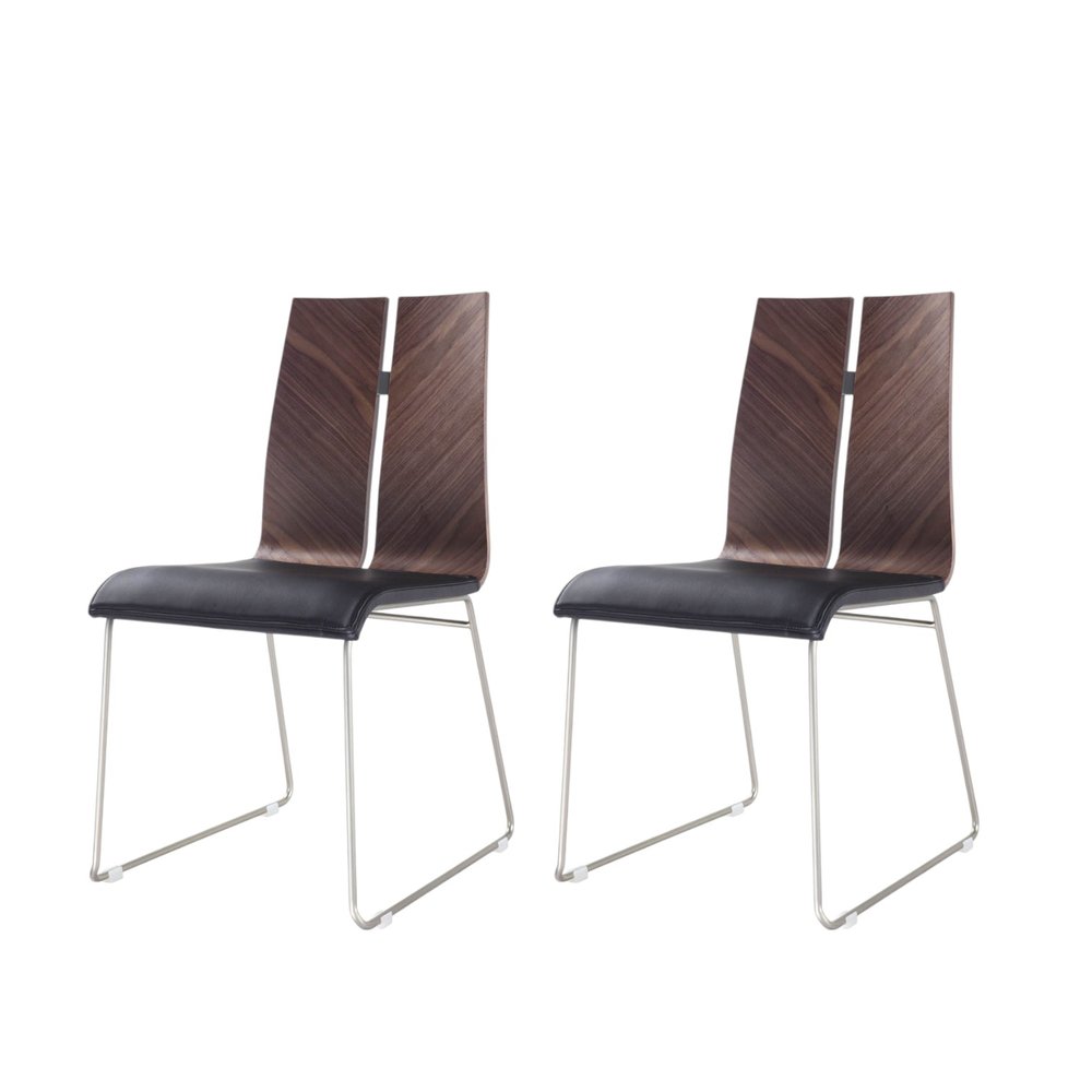 Set of Two Black and Silver Upholstered Faux Leather Dining Side Chairs