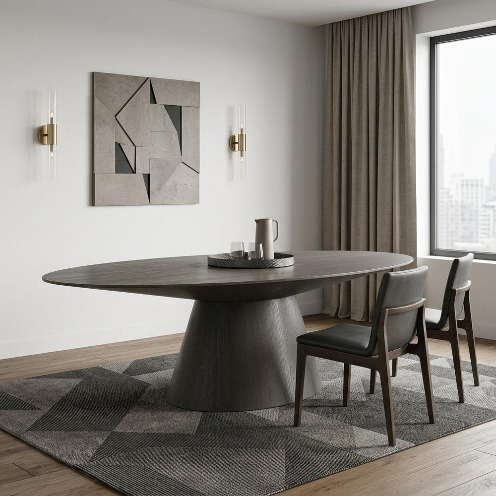 95" Gray Rounded Solid Wood Pedestal Base Dining Table