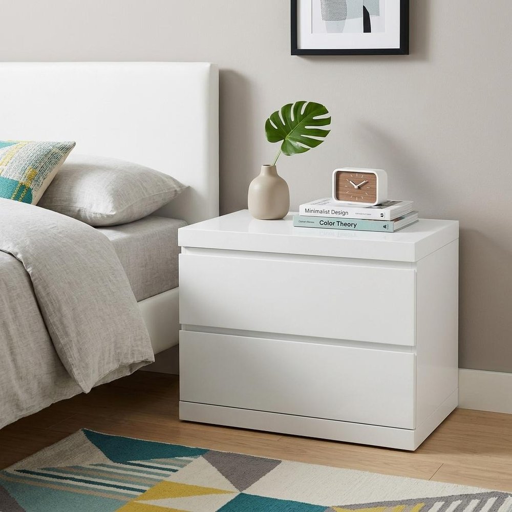 20" White Wood Two Drawer Nightstand