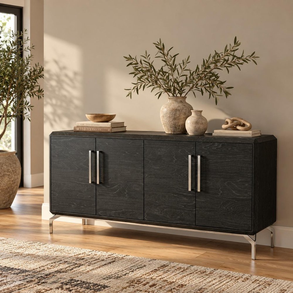 71" Gray Stainless Steel Solid Console Table
